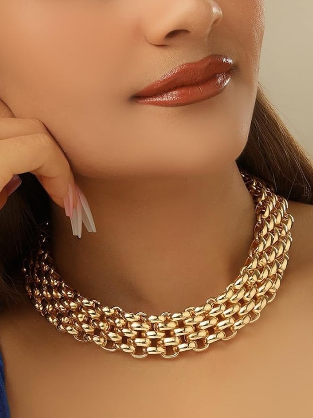 Anthropologie Polished Gold Multi-Strand Chain Collar Necklace
